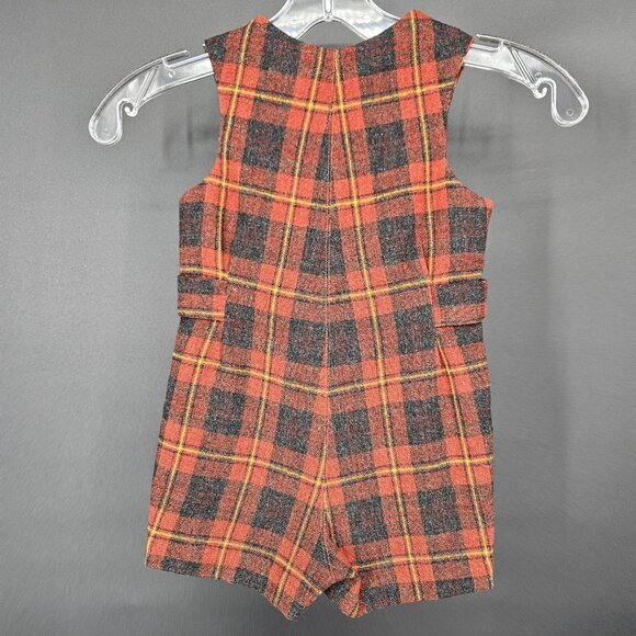 Vintage 2pc Jacket Romper Toddler Boys 2T/3T Red Plaid Gold Buttons Holiday - Picture 6 of 16